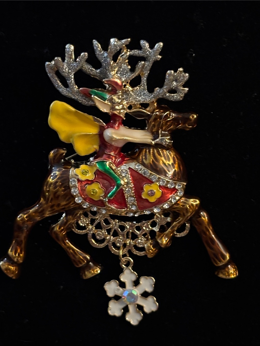 Festive Multicolor Reindeer & Rider Holiday Brooch